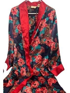 Victoria's Secret Vintage Gold Label Floral Paisley Satin Long Robe petite Small